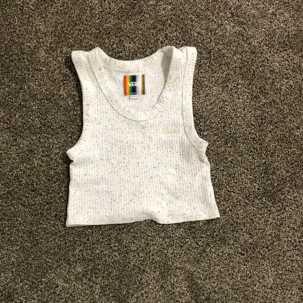 Vans White Ribbed Crop Tank with Multicolor Speckles